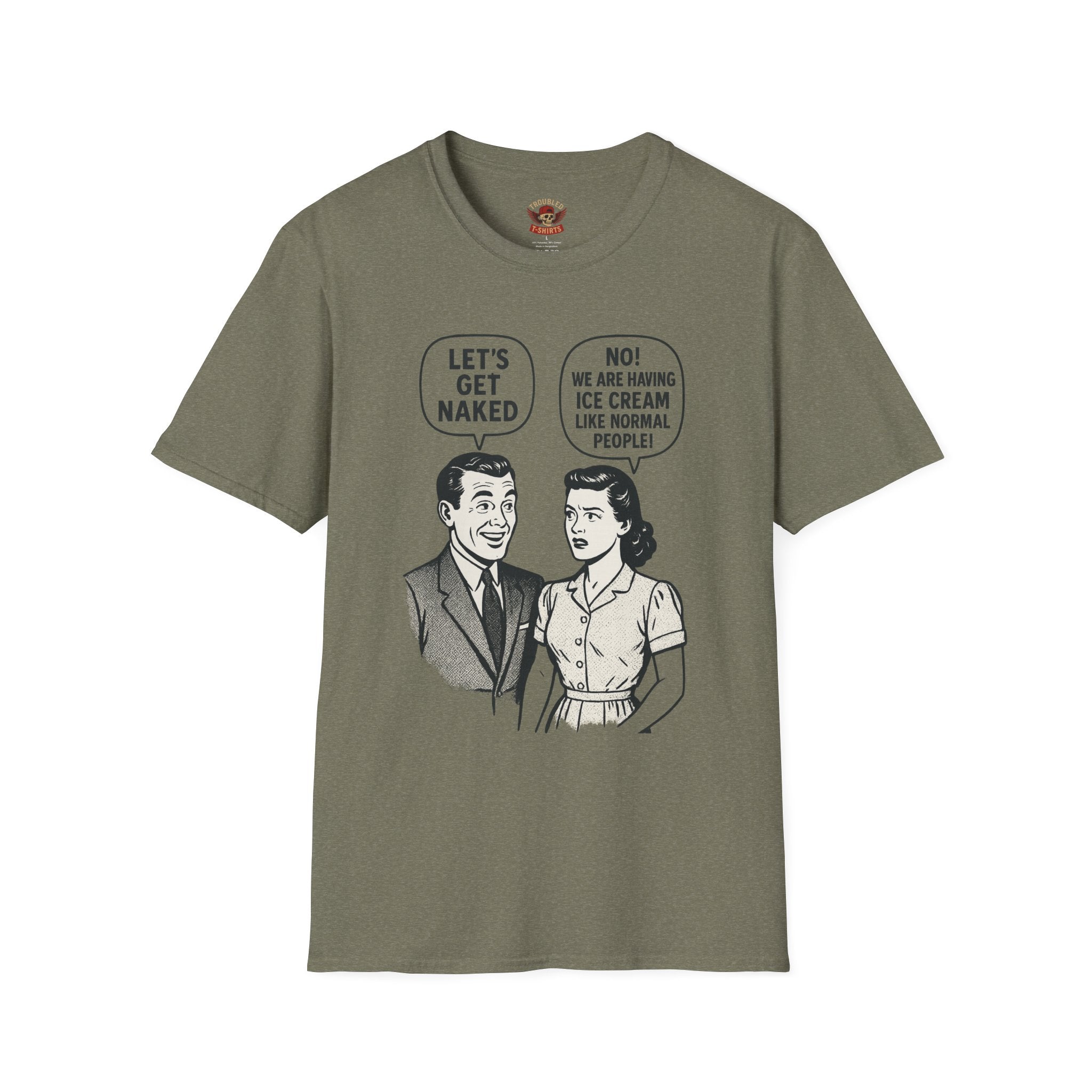 Retro Comic 'Let's Get Naked / We Are Having Ice Cream Like Normal People' Funny Graphic Tee