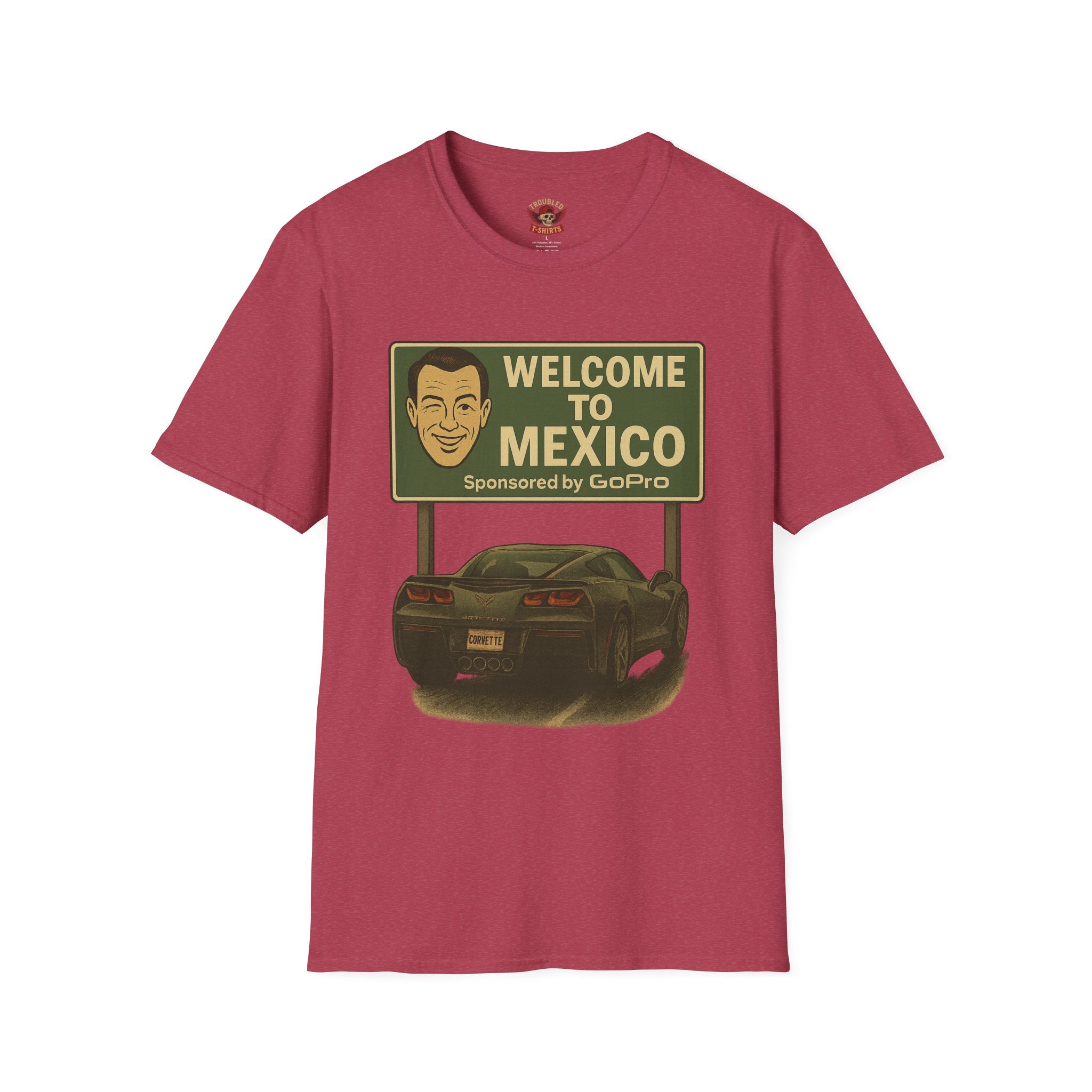 Welcome to Mexico Corvette T-Shirt — Vintage Road Trip Tee with 'Sponsored by GoPro' Sign