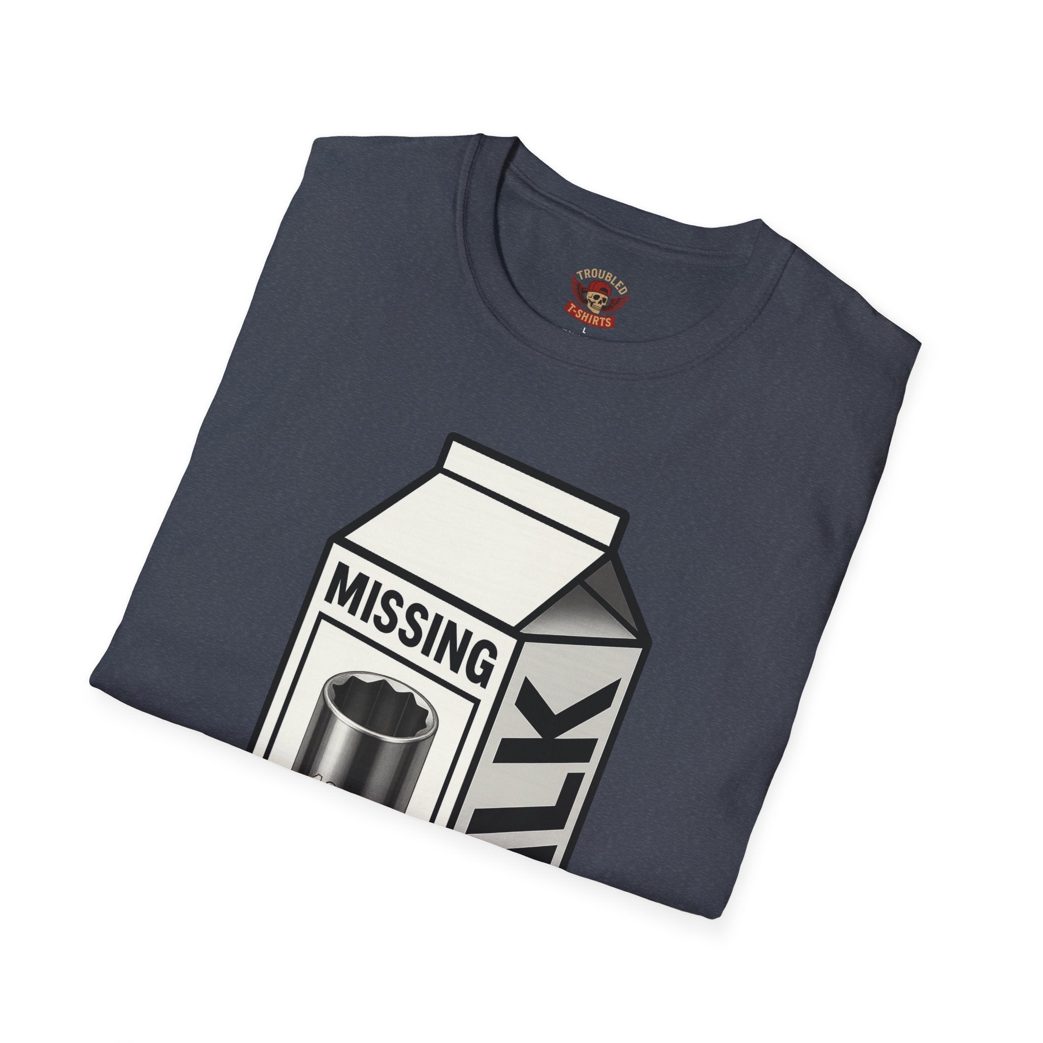 T-Shirt — "Missing 10mm Socket" Milk Carton Mechanics Graphic Tee