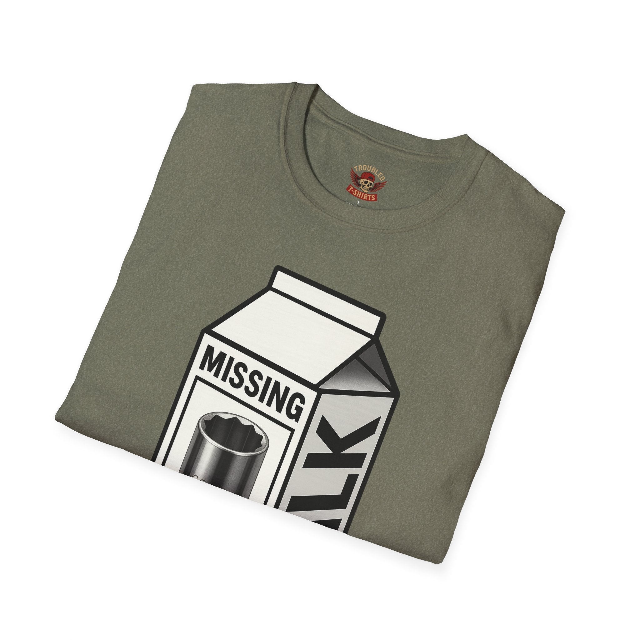 T-Shirt — "Missing 10mm Socket" Milk Carton Mechanics Graphic Tee