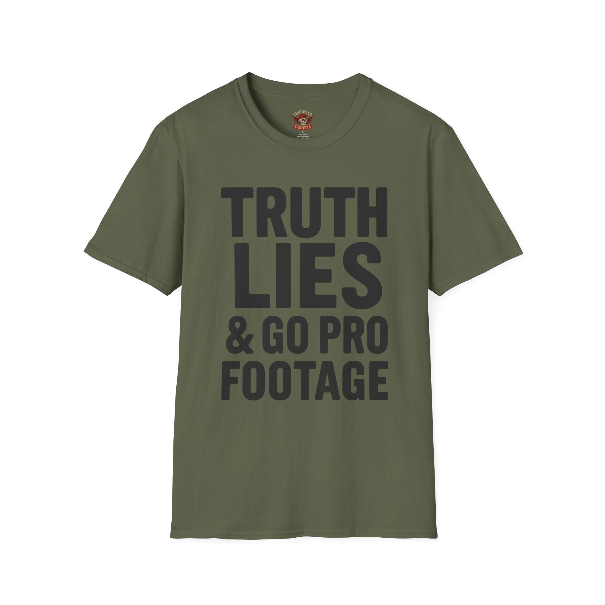 Truth, Lies & GoPro Footage T-Shirt — Funny Statement Tee for Videographers