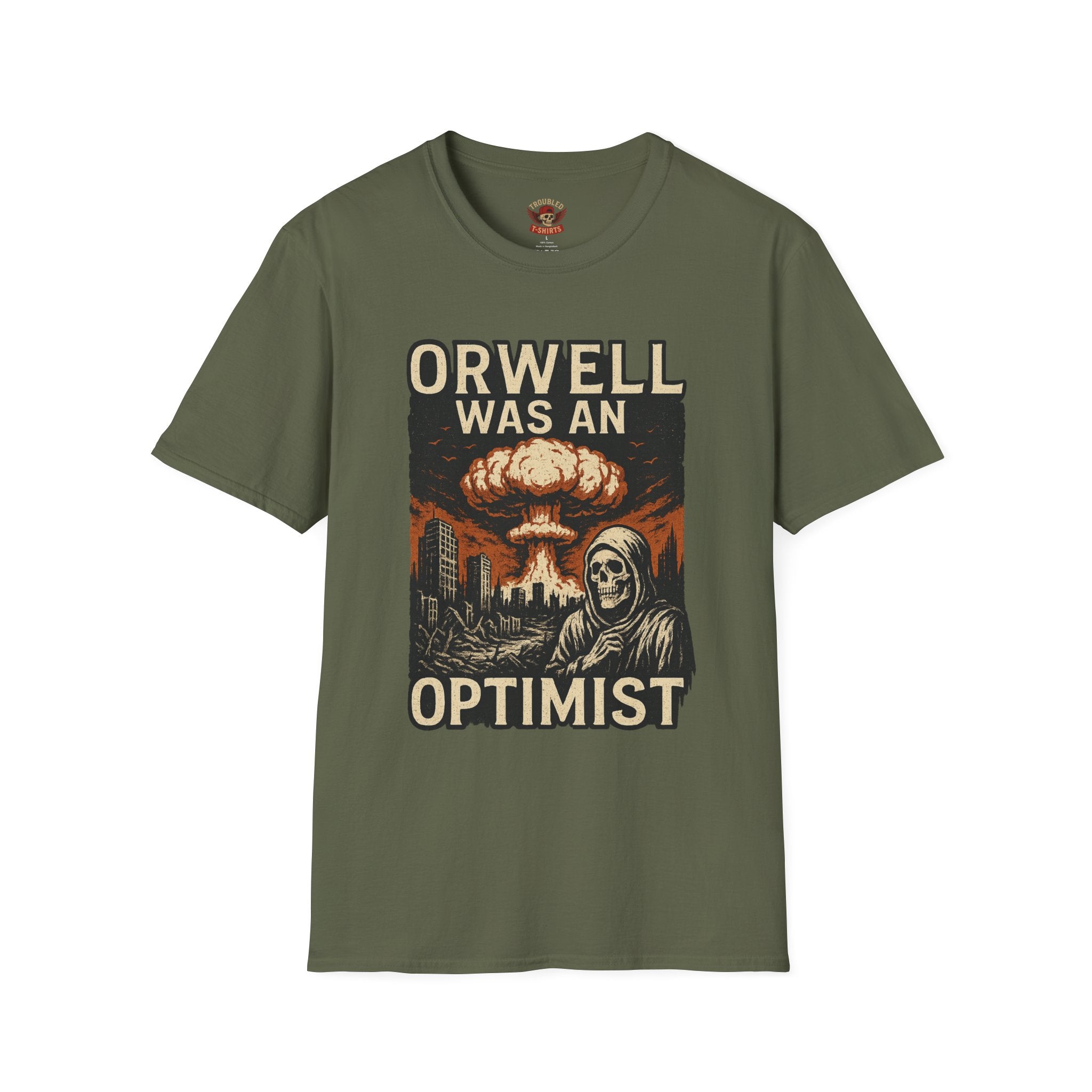 Orwell Was an Optimist T-Shirt — Dystopian Skull & Mushroom Cloud Graphic Tee