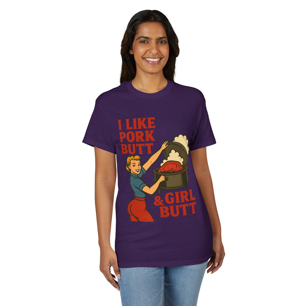 Retro BBQ T‑Shirt — "I Like Pork Butt & Girl Butt" Vintage BBQ Humor Tee