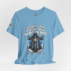 "Get Busy Livin' or Get Busy Dying, So Buy the Bike" T-Shirt — Funny Skeleton Biker Tee