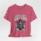 "Get Busy Livin' or Get Busy Dying, So Buy the Bike" T-Shirt — Funny Skeleton Biker Tee