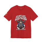 "Get Busy Livin' or Get Busy Dying, So Buy the Bike" T-Shirt — Funny Skeleton Biker Tee
