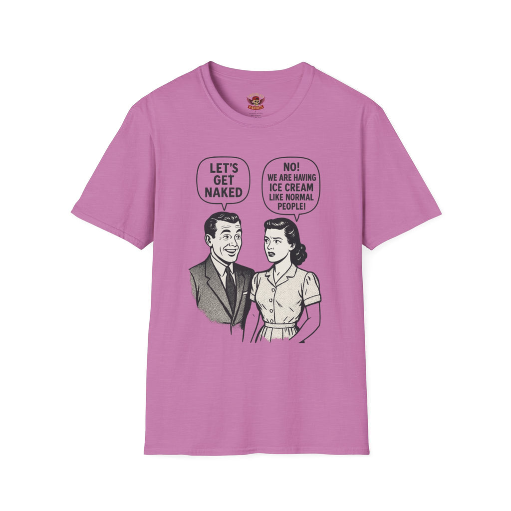 Retro Comic 'Let's Get Naked / We Are Having Ice Cream Like Normal People' Funny Graphic Tee