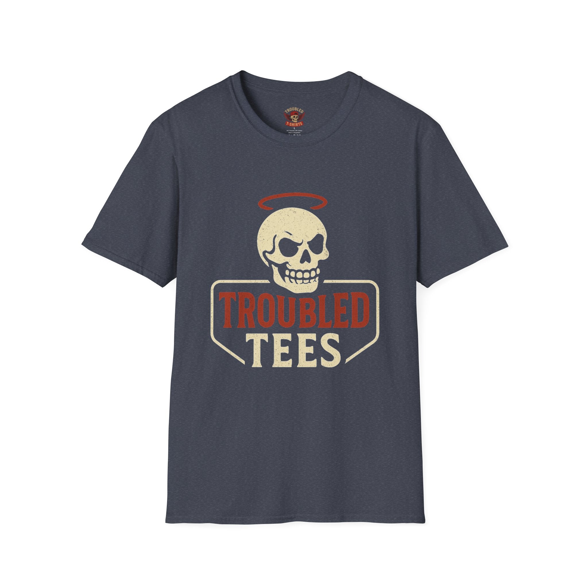 Troubled Tees Graphic T-Shirt — Skull Halo Vintage Logo Tee