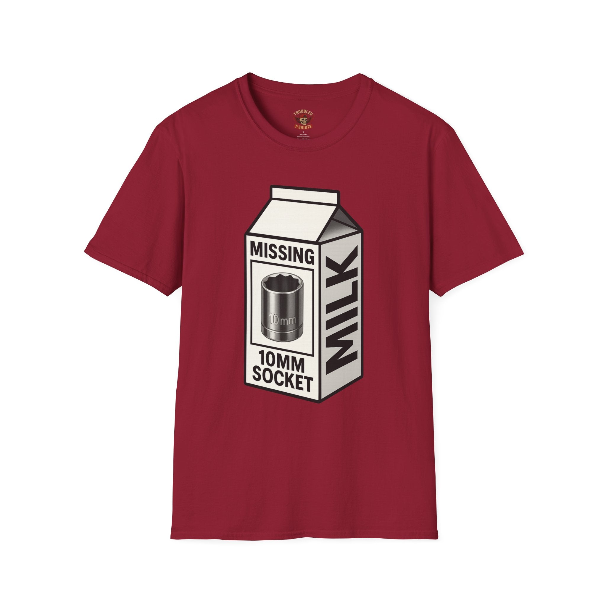 T-Shirt — "Missing 10mm Socket" Milk Carton Mechanics Graphic Tee