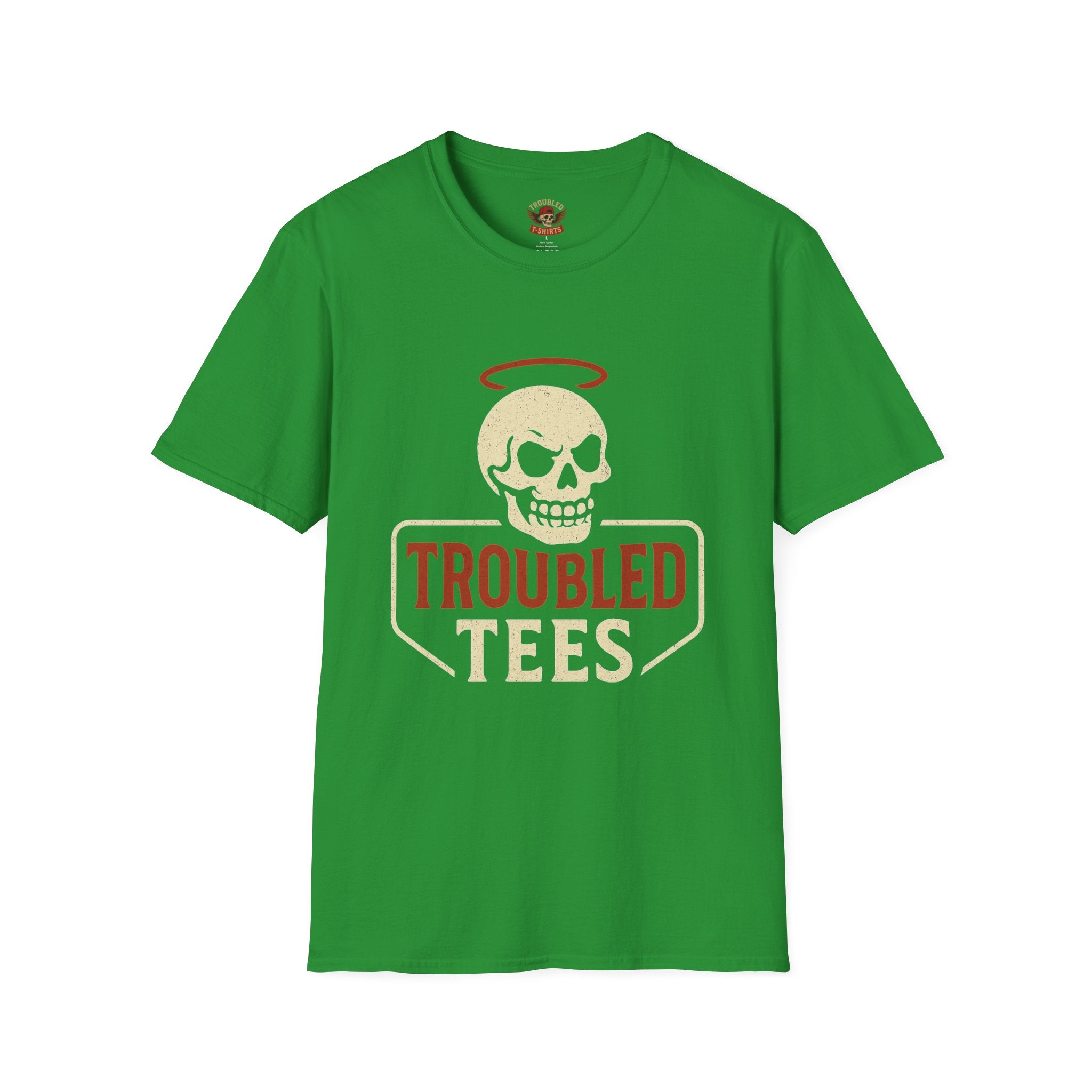 Troubled Tees Graphic T-Shirt — Skull Halo Vintage Logo Tee