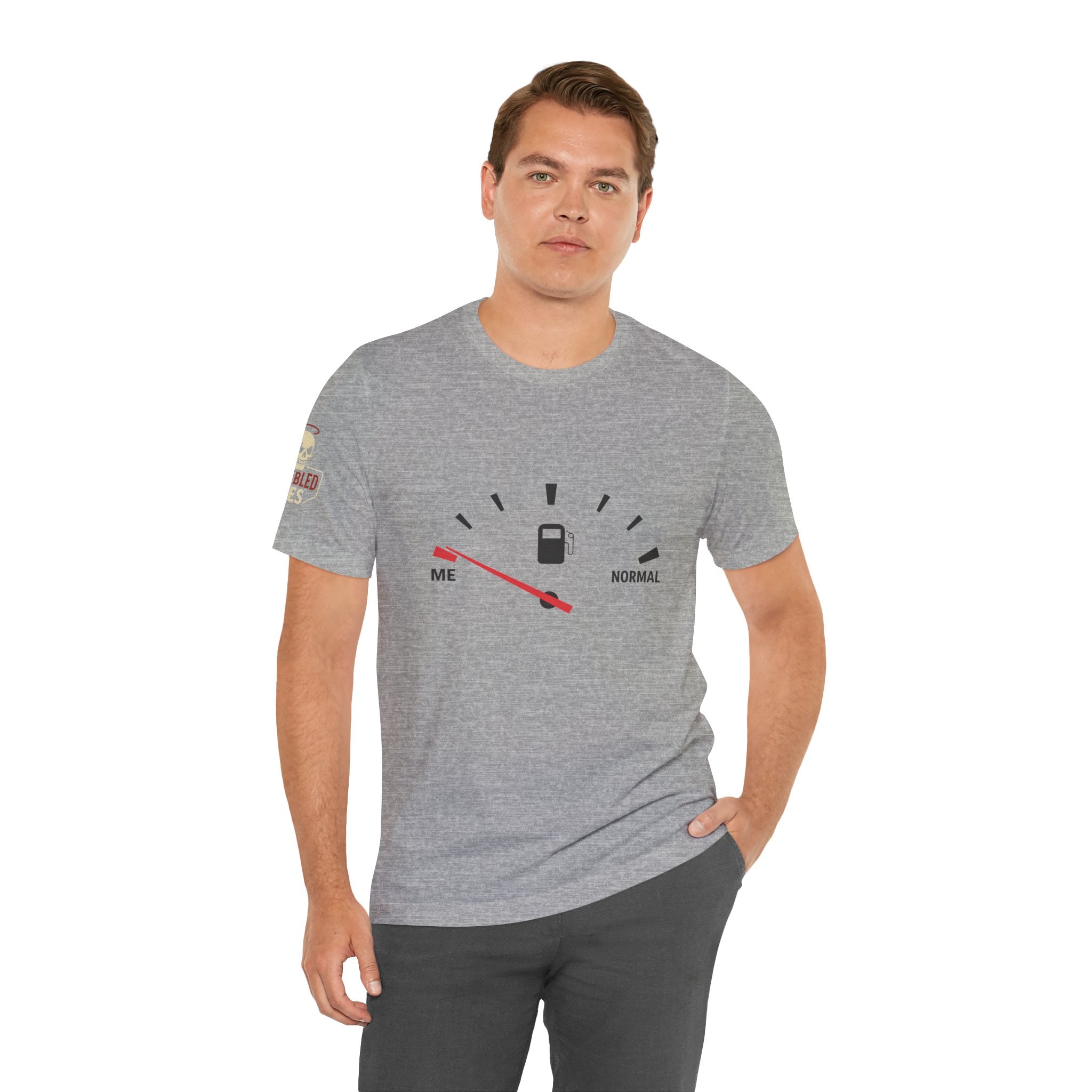 I Am Far From Normal Gas Gauge T-Shirt — Funny Retro Car Quote Tee