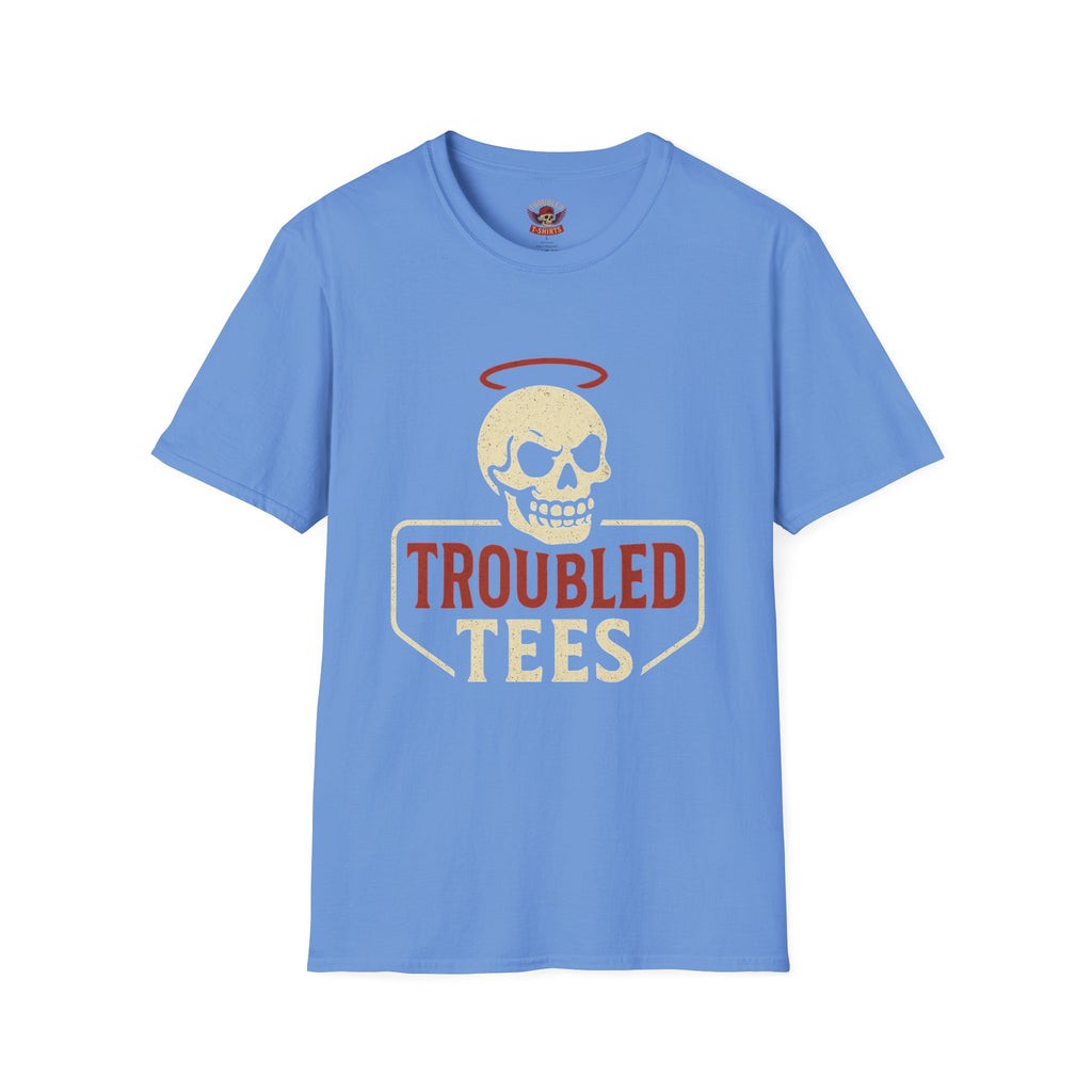 Troubled Tees Graphic T-Shirt — Skull Halo Vintage Logo Tee