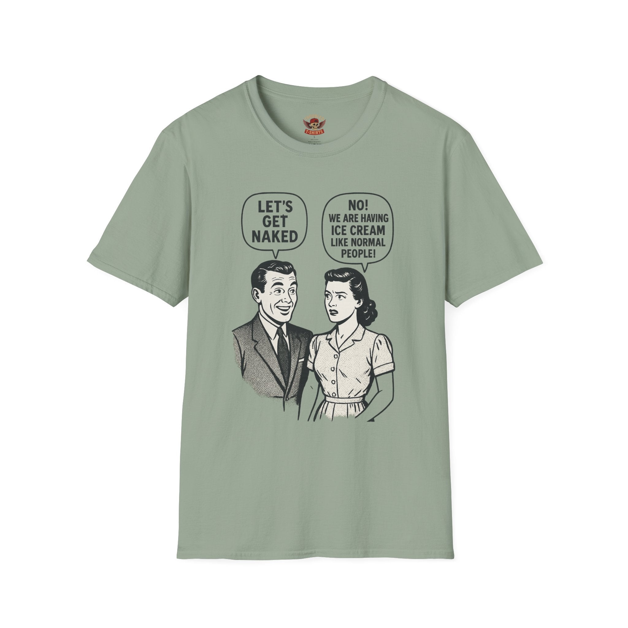 Retro Comic 'Let's Get Naked / We Are Having Ice Cream Like Normal People' Funny Graphic Tee