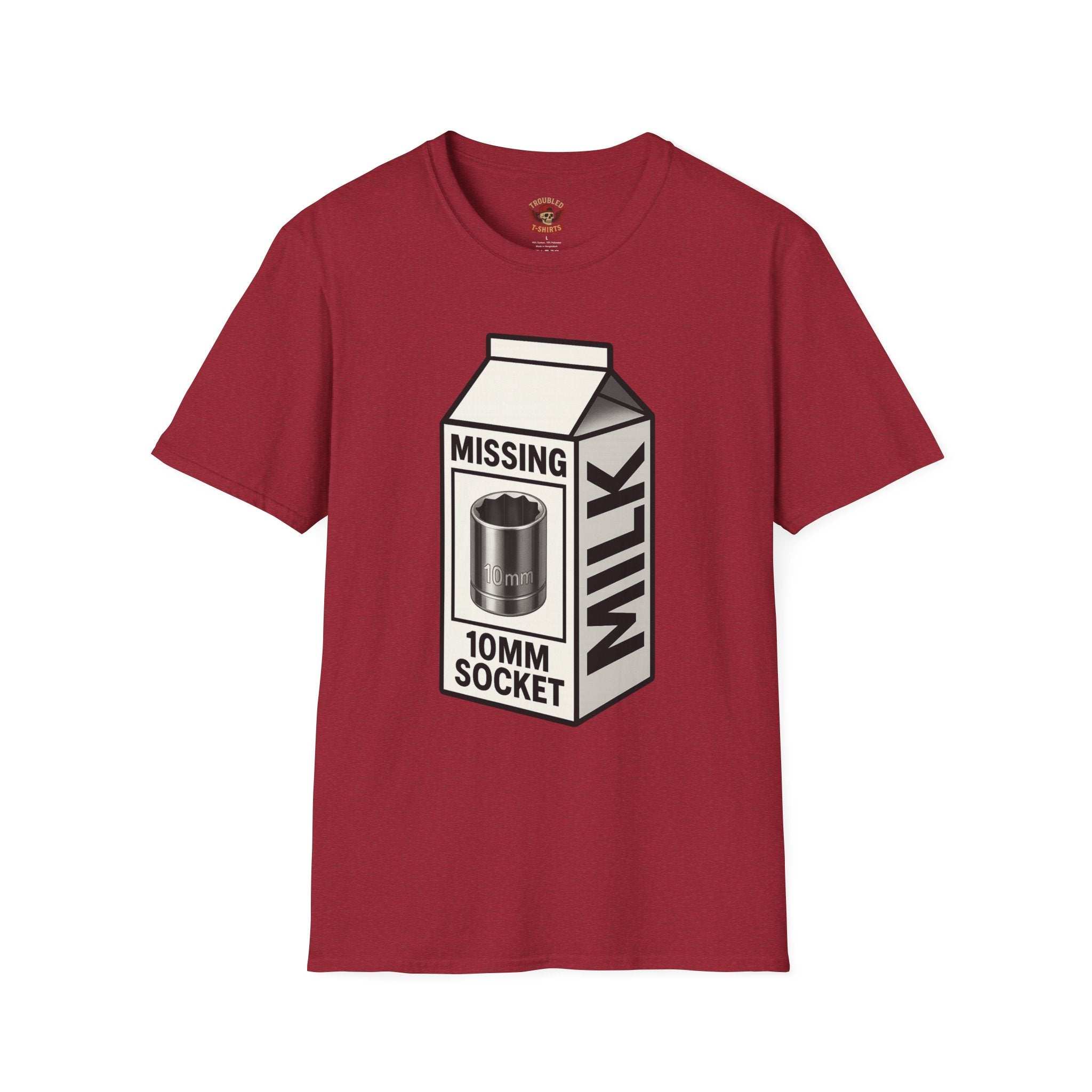 T-Shirt — "Missing 10mm Socket" Milk Carton Mechanics Graphic Tee