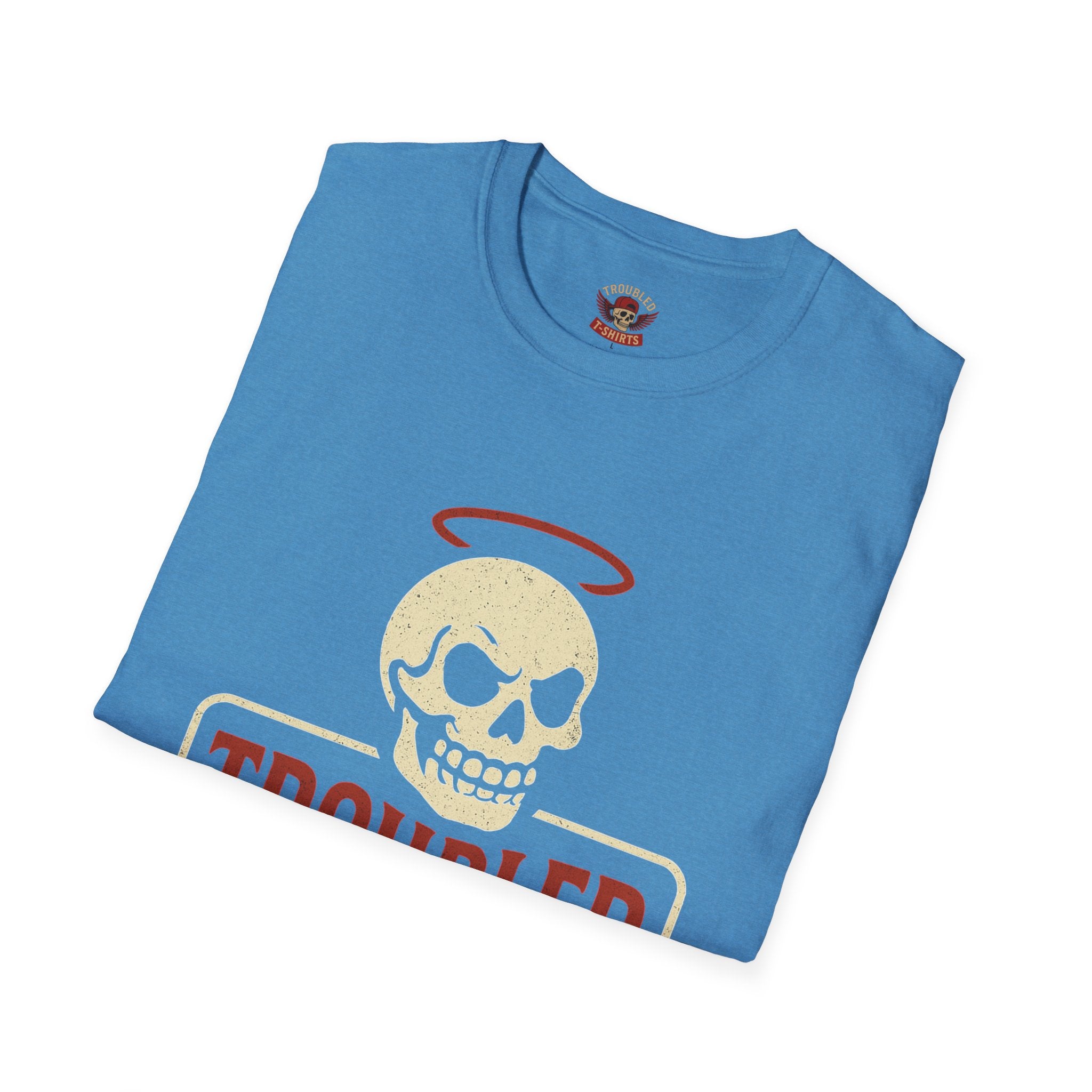 Troubled Tees Graphic T-Shirt — Skull Halo Vintage Logo Tee