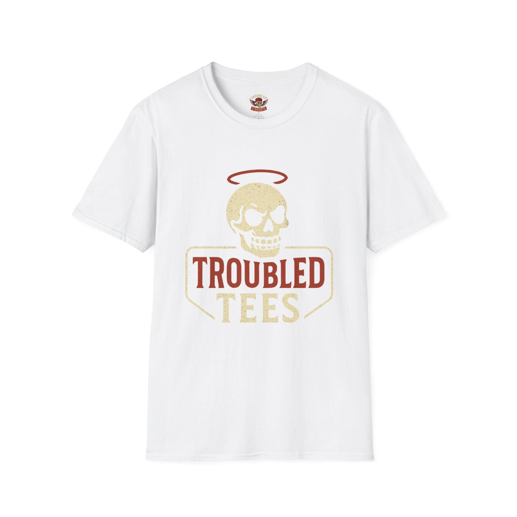 Troubled Tees Graphic T-Shirt — Skull Halo Vintage Logo Tee