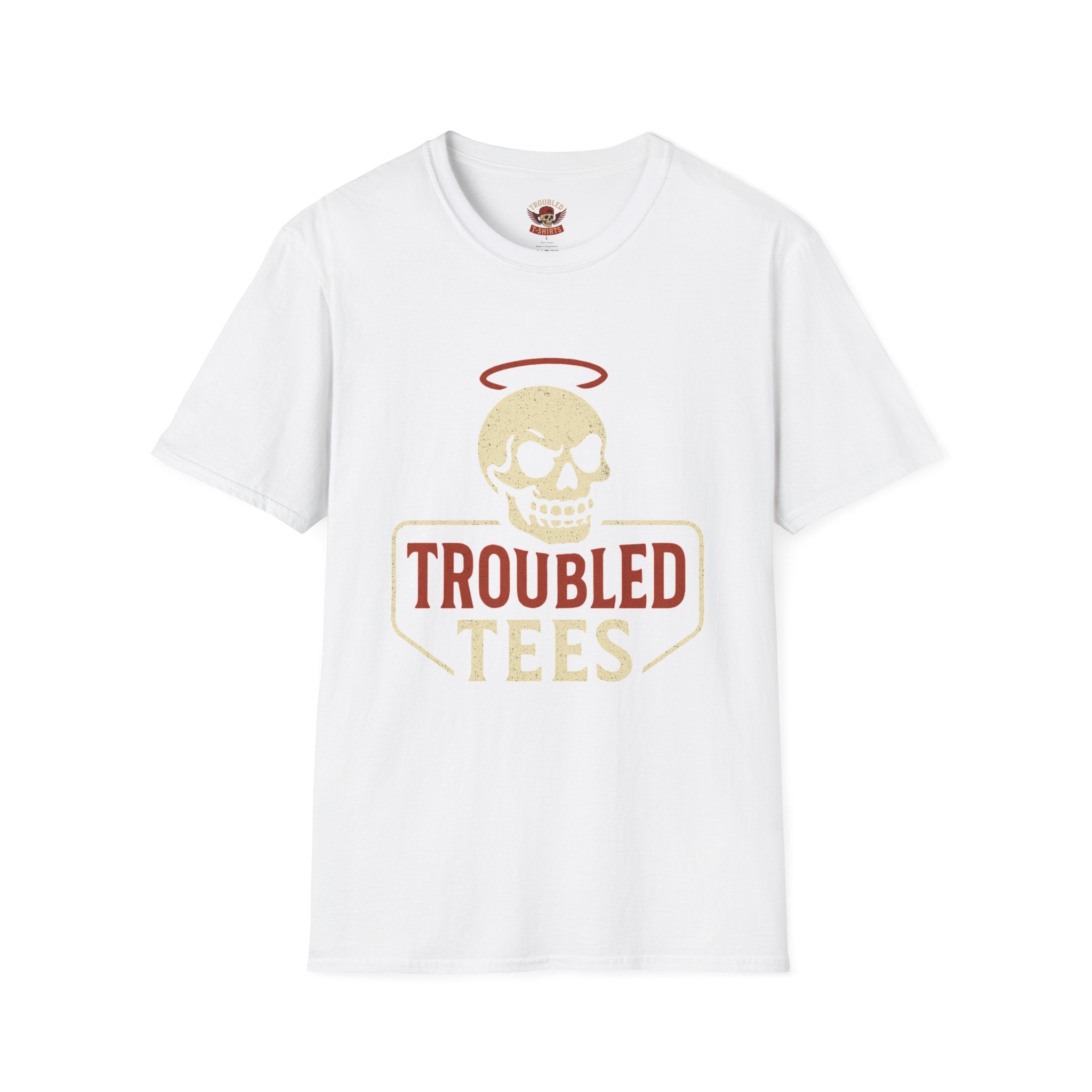 Troubled Tees Graphic T-Shirt — Skull Halo Vintage Logo Tee
