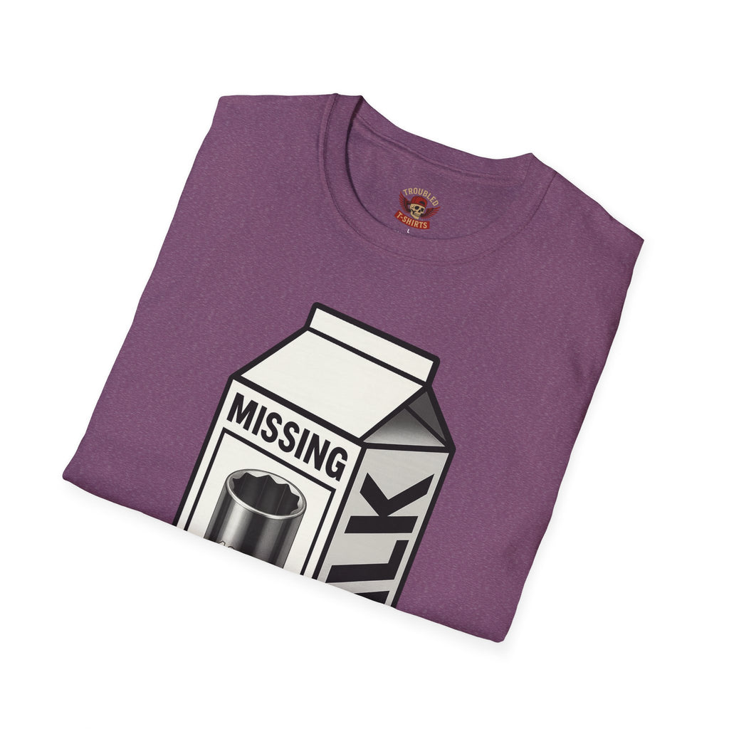 T-Shirt — "Missing 10mm Socket" Milk Carton Mechanics Graphic Tee