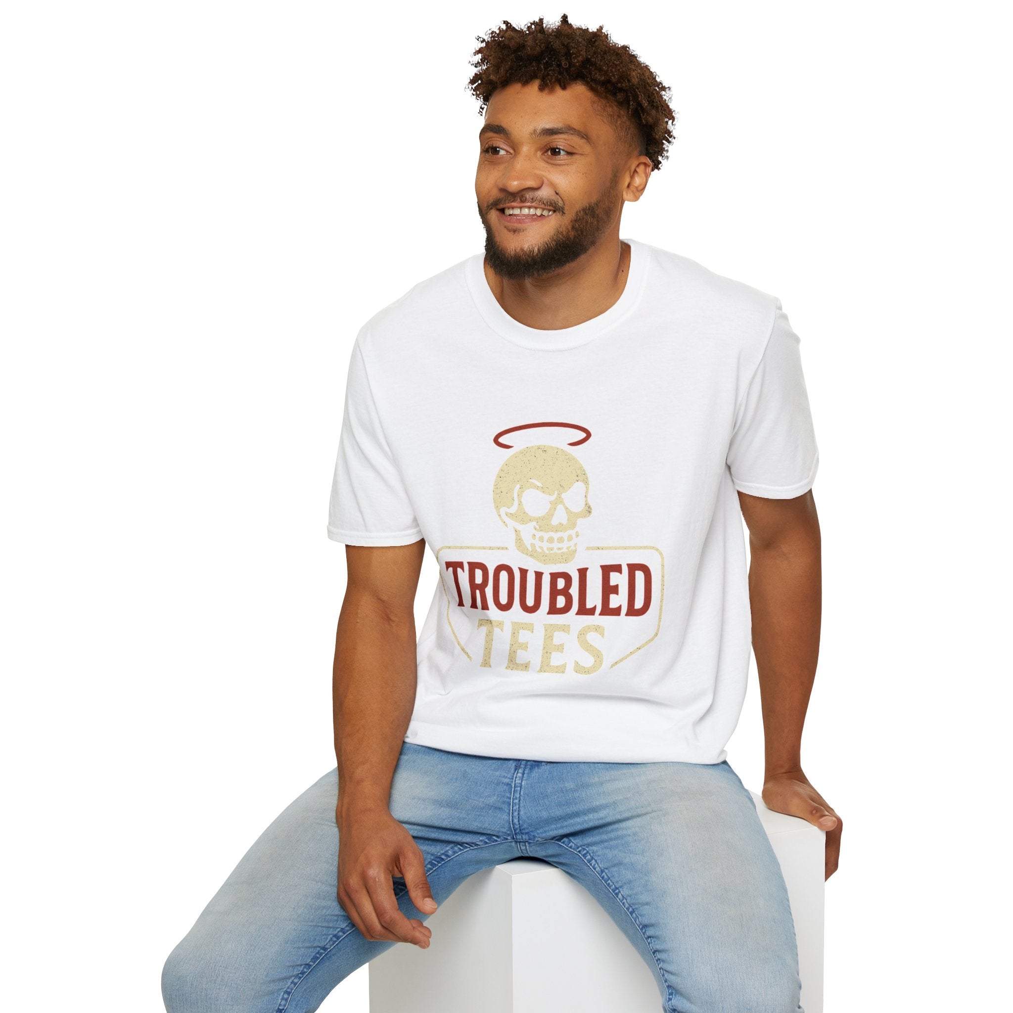 Troubled Tees Graphic T-Shirt — Skull Halo Vintage Logo Tee
