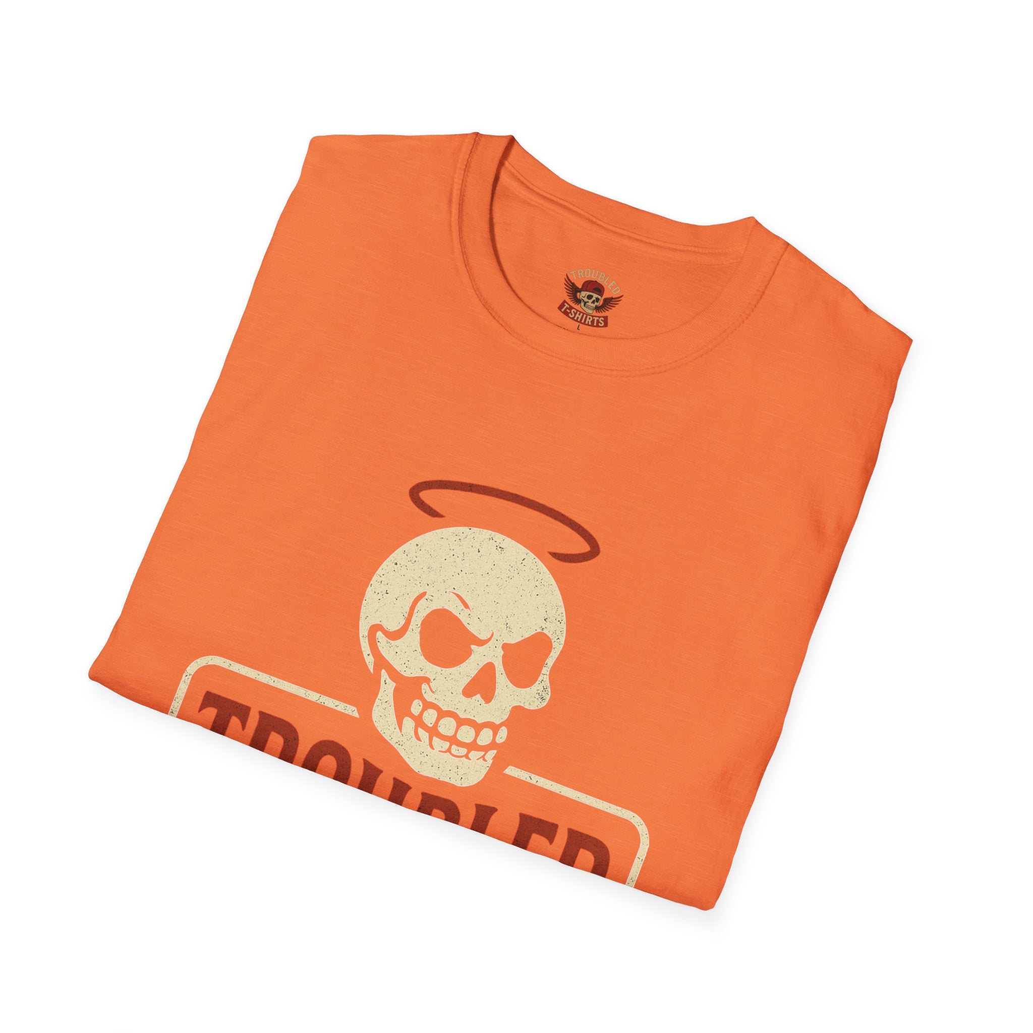 Troubled Tees Graphic T-Shirt — Skull Halo Vintage Logo Tee