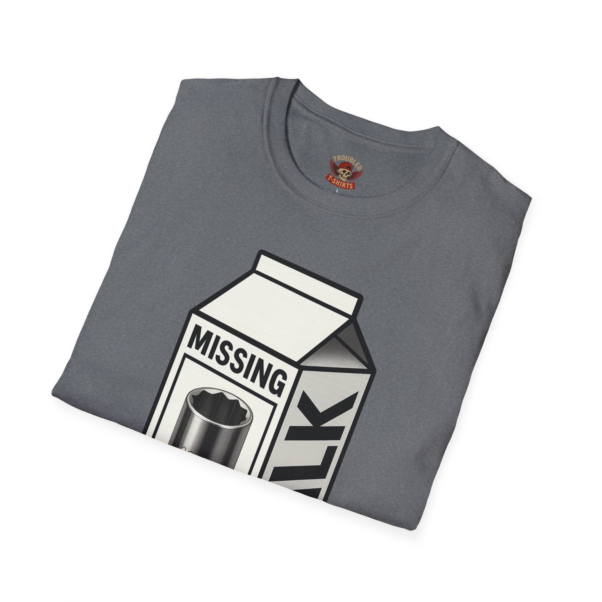 T-Shirt — "Missing 10mm Socket" Milk Carton Mechanics Graphic Tee