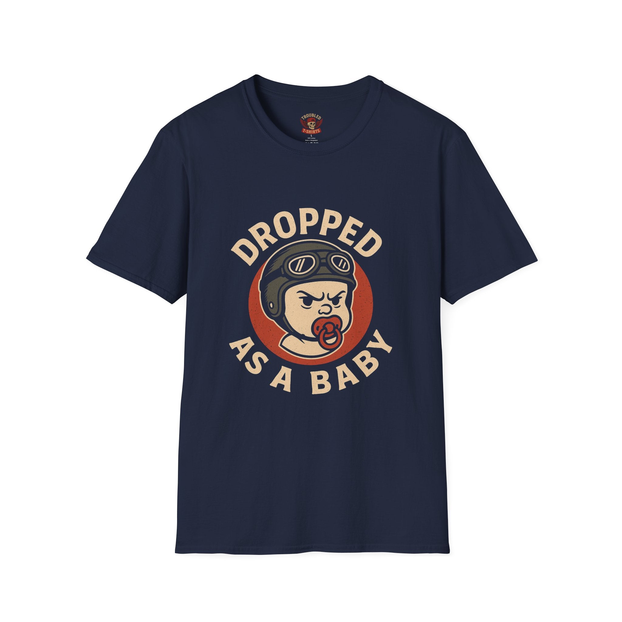 Dropped As A Baby T-Shirt — Funny Retro Baby Pilot Tee