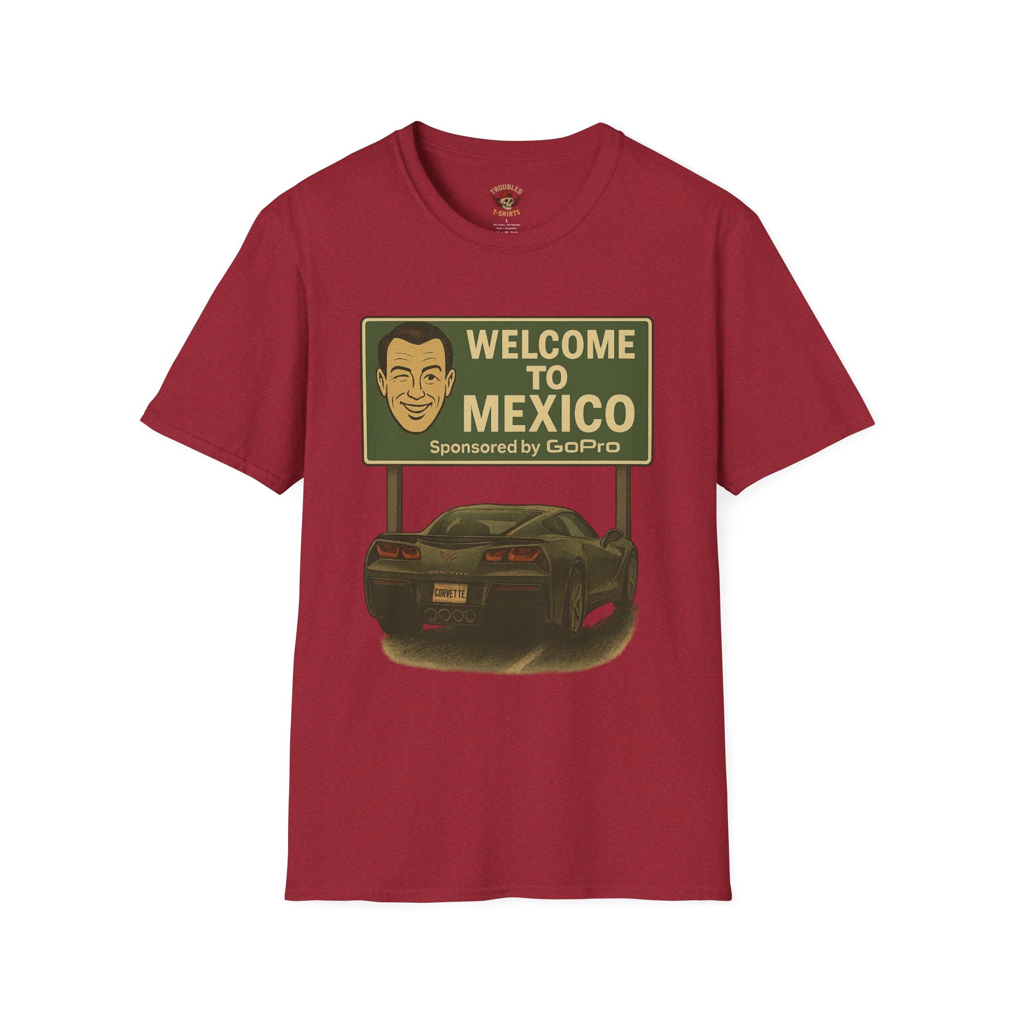 Welcome to Mexico Corvette T-Shirt — Vintage Road Trip Tee with 'Sponsored by GoPro' Sign