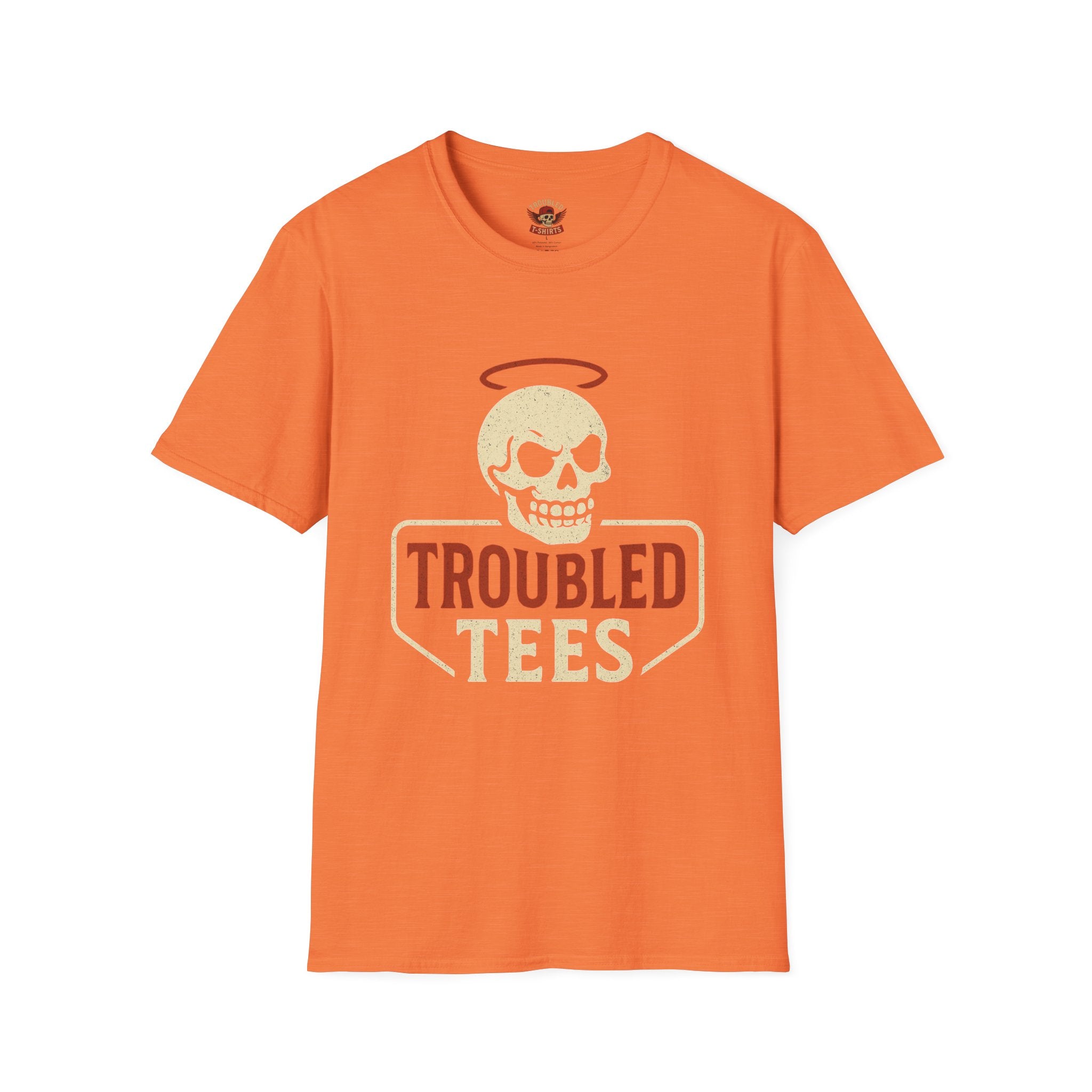 Troubled Tees Graphic T-Shirt — Skull Halo Vintage Logo Tee