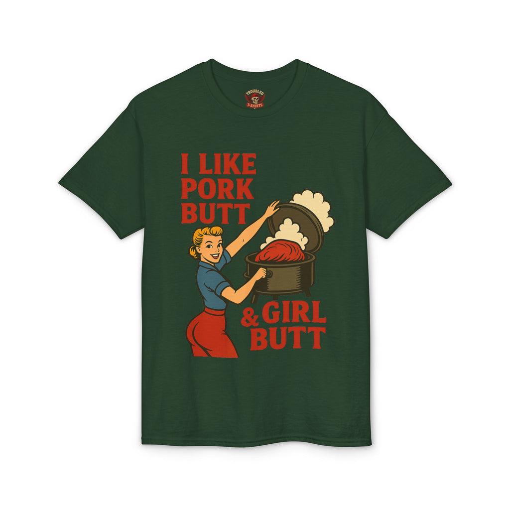 Retro BBQ T‑Shirt — "I Like Pork Butt & Girl Butt" Vintage BBQ Humor Tee