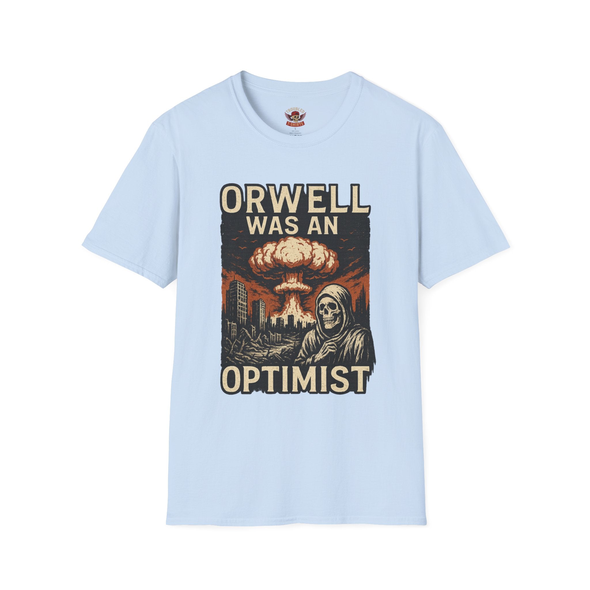 Orwell Was an Optimist T-Shirt — Dystopian Skull & Mushroom Cloud Graphic Tee