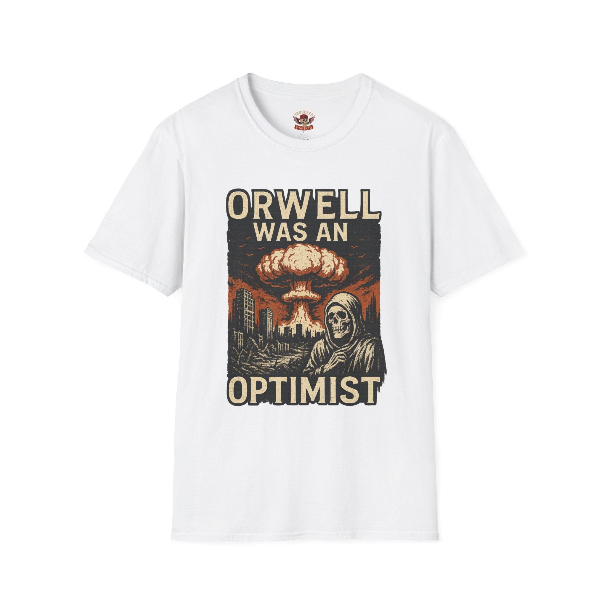 Orwell Was an Optimist T-Shirt — Dystopian Skull & Mushroom Cloud Graphic Tee