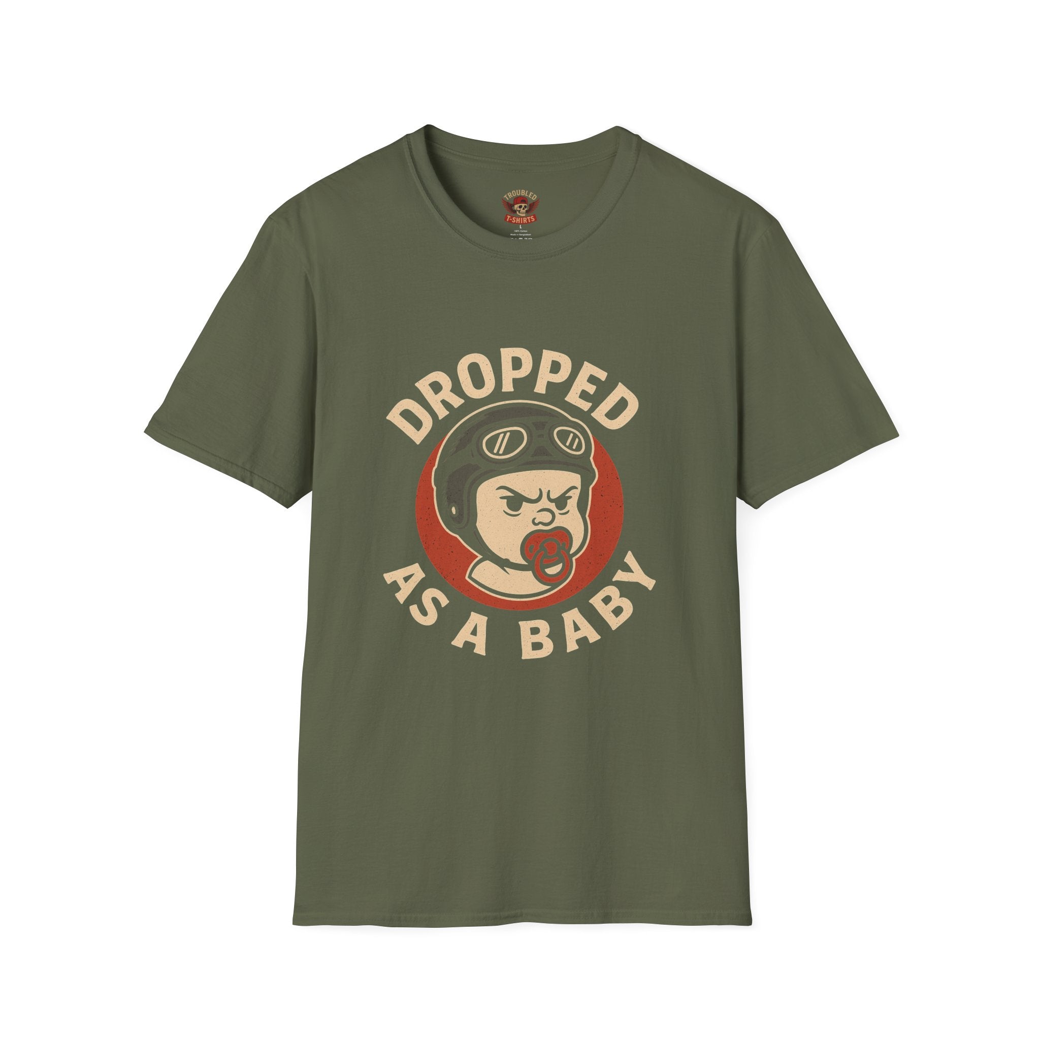 Dropped As A Baby T-Shirt — Funny Retro Baby Pilot Tee