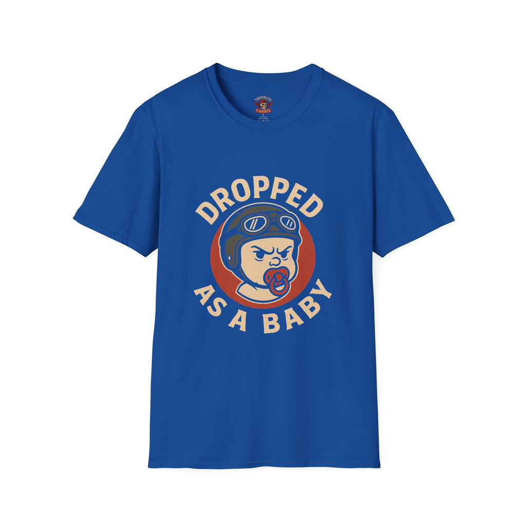 Dropped As A Baby T-Shirt — Funny Retro Baby Pilot Tee