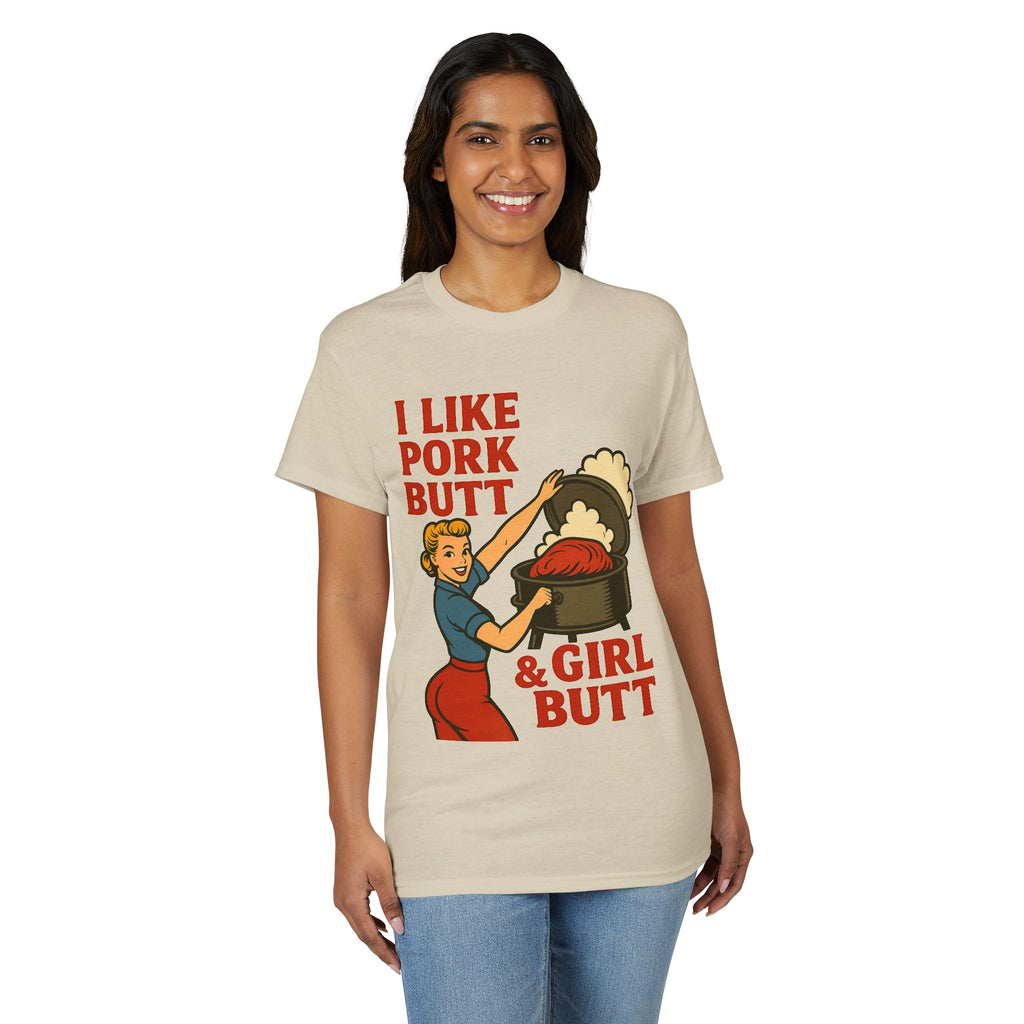 Retro BBQ T‑Shirt — "I Like Pork Butt & Girl Butt" Vintage BBQ Humor Tee