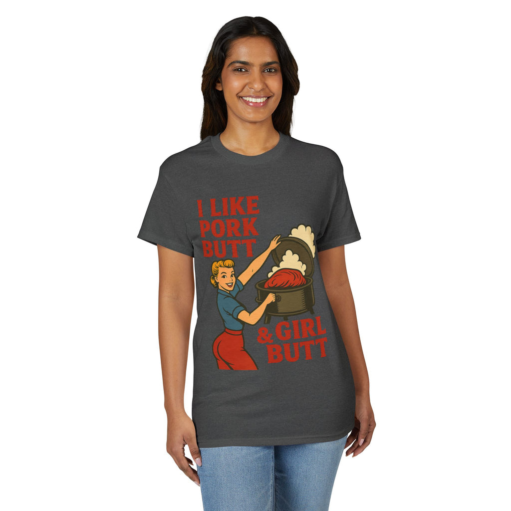 Retro BBQ T‑Shirt — "I Like Pork Butt & Girl Butt" Vintage BBQ Humor Tee