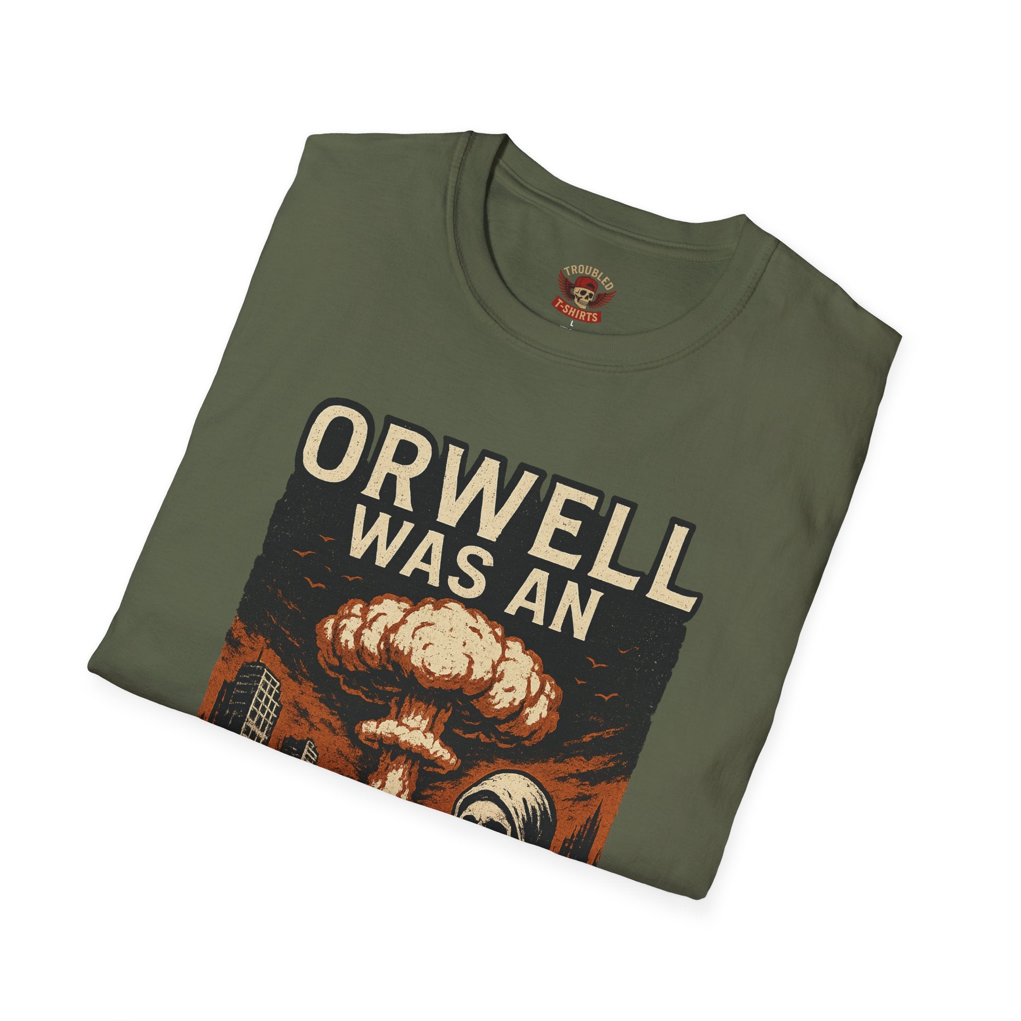 Orwell Was an Optimist T-Shirt — Dystopian Skull & Mushroom Cloud Graphic Tee