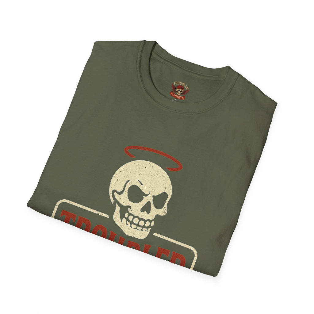 Troubled Tees Graphic T-Shirt — Skull Halo Vintage Logo Tee