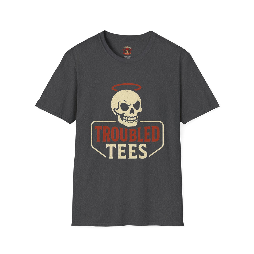 Troubled Tees Graphic T-Shirt — Skull Halo Vintage Logo Tee