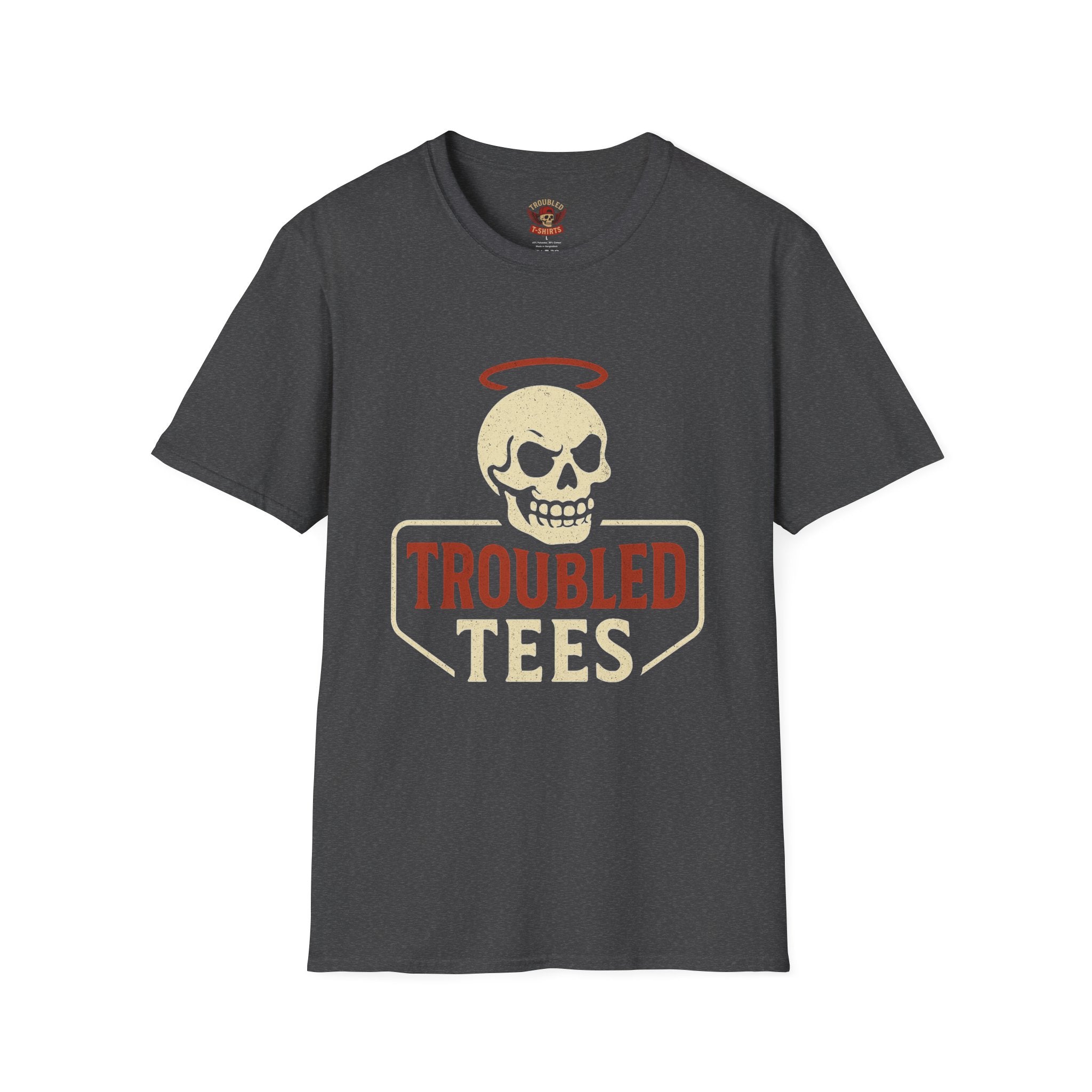 Troubled Tees Graphic T-Shirt — Skull Halo Vintage Logo Tee