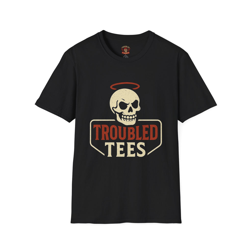 Troubled Tees Graphic T-Shirt — Skull Halo Vintage Logo Tee