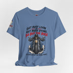 "Get Busy Livin' or Get Busy Dying, So Buy the Bike" T-Shirt — Funny Skeleton Biker Tee