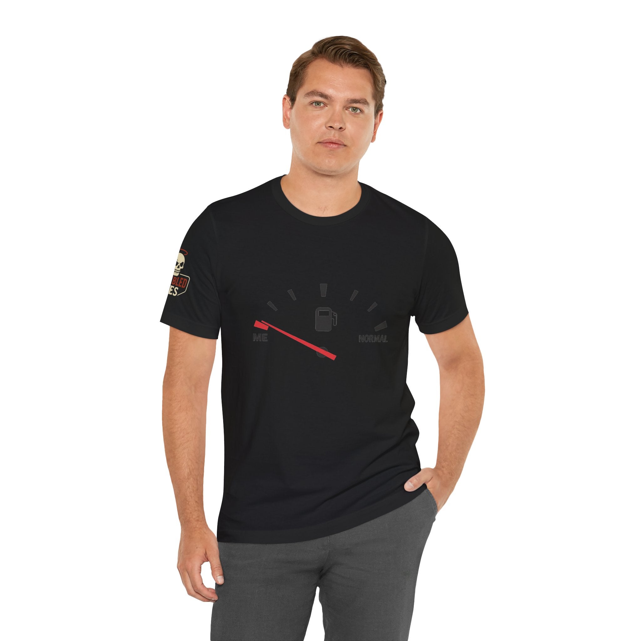 I Am Far From Normal Gas Gauge T-Shirt — Funny Retro Car Quote Tee