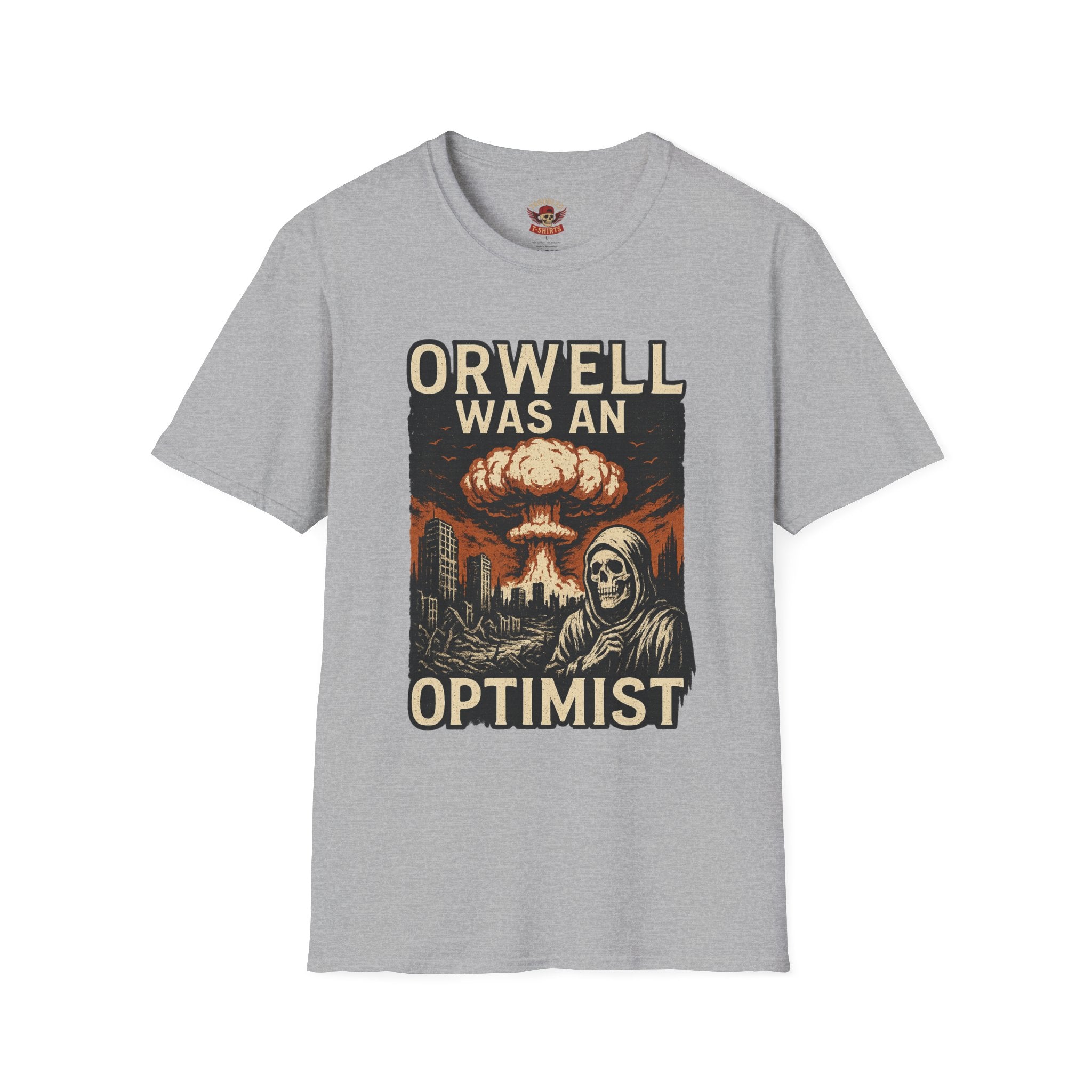 Orwell Was an Optimist T-Shirt — Dystopian Skull & Mushroom Cloud Graphic Tee