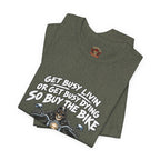 "Get Busy Livin' or Get Busy Dying, So Buy the Bike" T-Shirt — Funny Skeleton Biker Tee