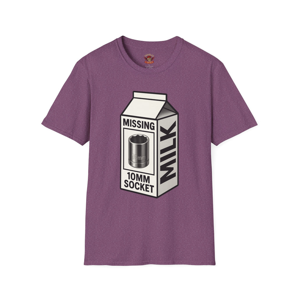 T-Shirt — "Missing 10mm Socket" Milk Carton Mechanics Graphic Tee