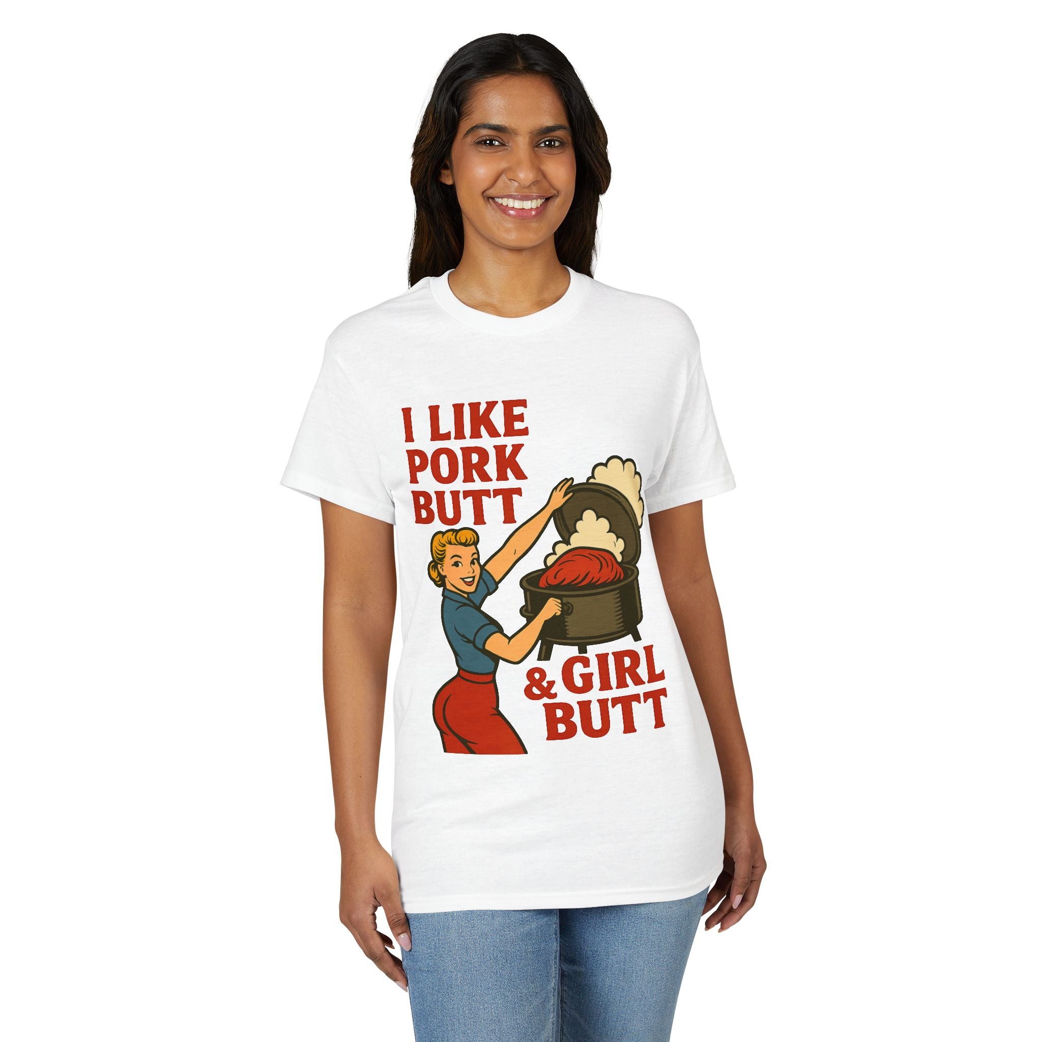 Retro BBQ T‑Shirt — "I Like Pork Butt & Girl Butt" Vintage BBQ Humor Tee