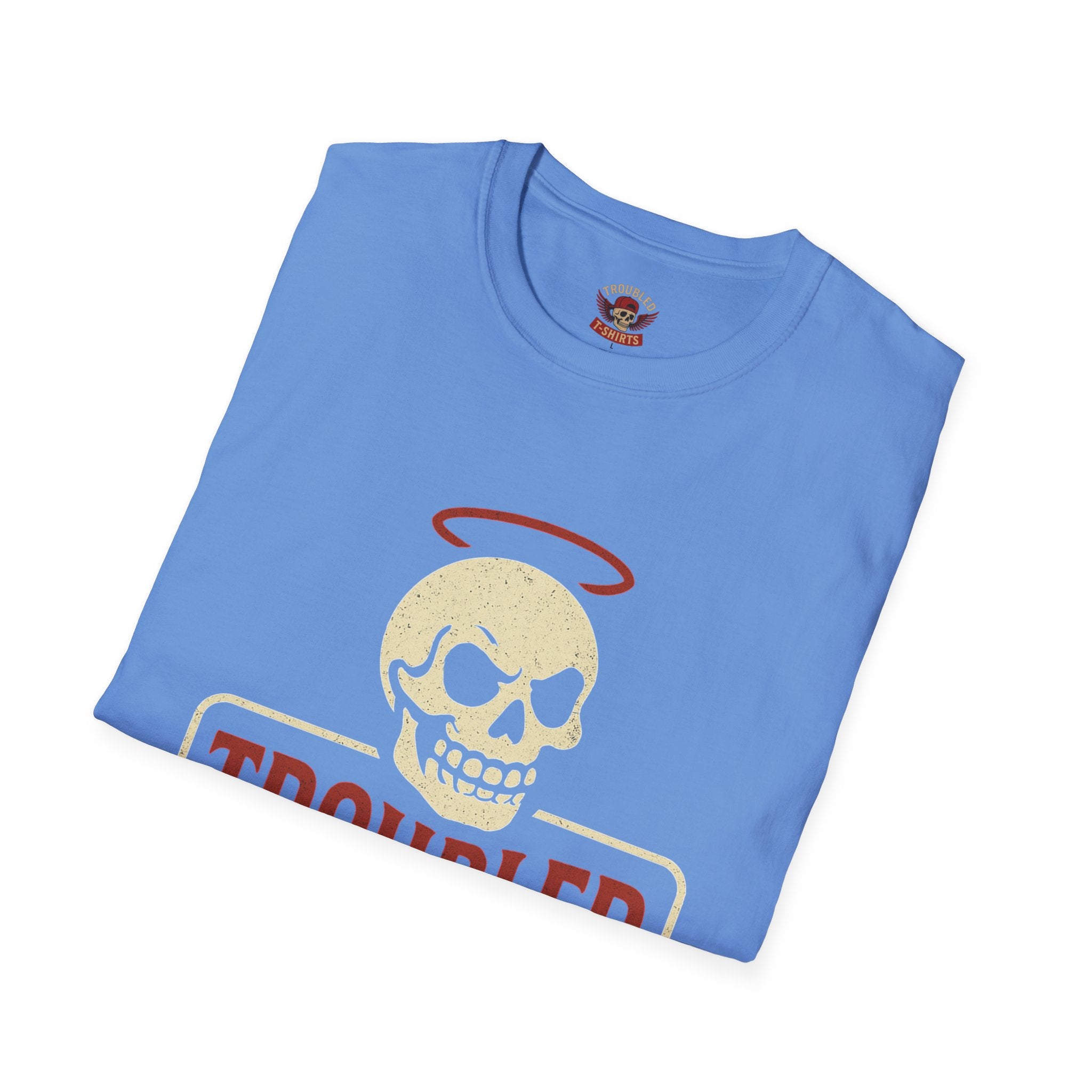 Troubled Tees Graphic T-Shirt — Skull Halo Vintage Logo Tee