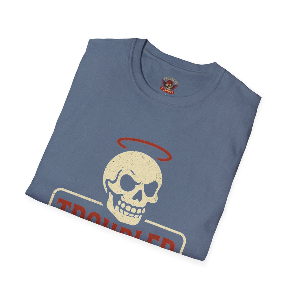Troubled Tees Graphic T-Shirt — Skull Halo Vintage Logo Tee