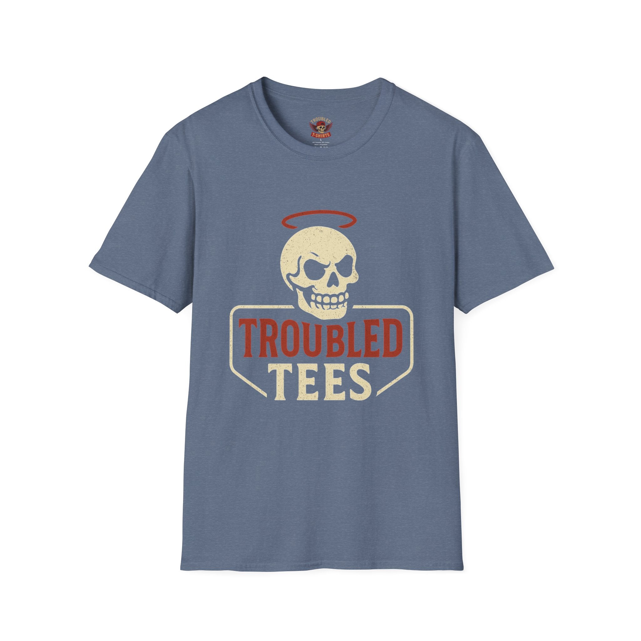 Troubled Tees Graphic T-Shirt — Skull Halo Vintage Logo Tee
