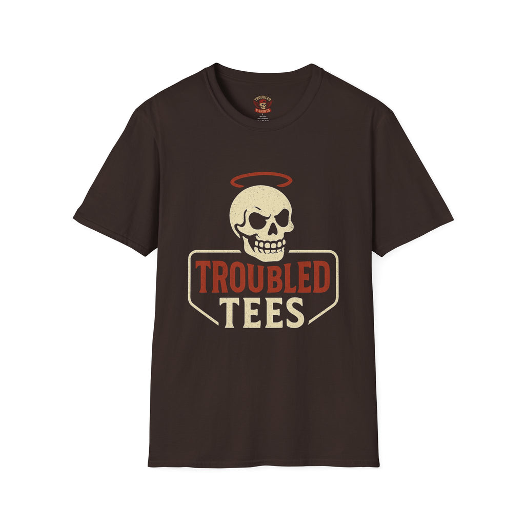Troubled Tees Graphic T-Shirt — Skull Halo Vintage Logo Tee